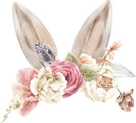 Watercolor Easter Floral Frame Set. Pastel Design Spring Elements