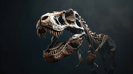 Tyrannosaurus rex skull depicted in a realistic profile position with high details , front view - obrazy, fototapety, plakaty