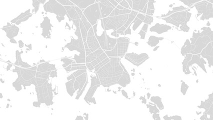 Background Helsinki map, Finland, white and light grey city poster. Vector map with roads and water.