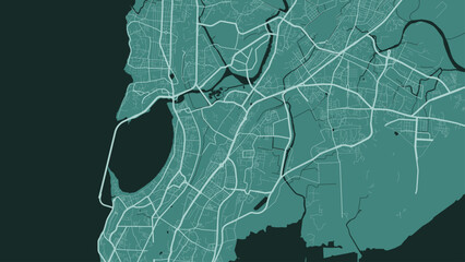 Green Mumbai map, city in India. Streetmap municipal area. - obrazy, fototapety, plakaty