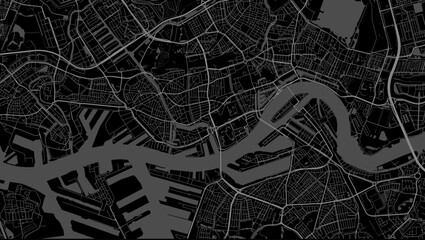 Black Rotterdam map, city in Netherlands. Streetmap municipal area.