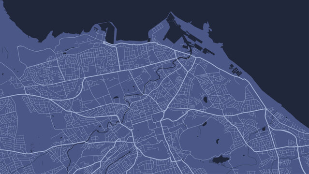 Blue Edinburgh map, city in Scotland. Streetmap municipal area.