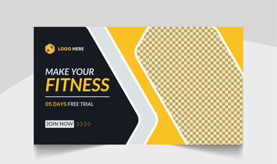 Muscle body youtube thumbnail gym fitness training design gym workout youTube channel thumbnail and workout web banner template for body fitness workout
video thumbnail