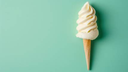 Vanilla Ice Cream Cone on Mint Background - obrazy, fototapety, plakaty