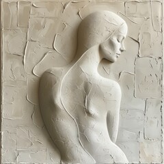 a plaster sculpture portrait of a woman exuding serenity and tranquility, with smooth contours and subtle expressions that convey inner peace