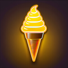 Yellow Neon Ice Cream Icon: Bright and Cheerful Frozen Dessert Symbol(Generative AI)