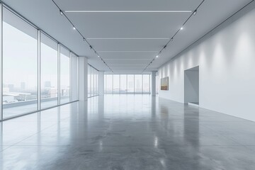 Obraz premium Modern empty gallery space with minimalist design and natural light
