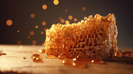 hyperrealistic honey comb , dripping glistening honey сreated with Generative Ai - obrazy, fototapety, plakaty