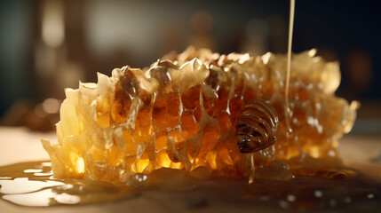 hyperrealistic honey comb , dripping glistening honey сreated with Generative Ai