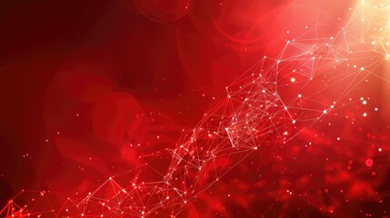A bright red background with abstract connecting dots. idea of technology, abstract technology background