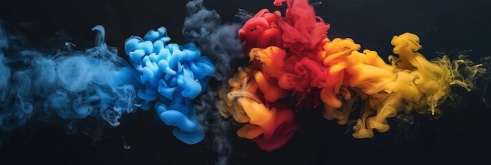 A picture of colorful ink in a water. isolated on dark black background. multicolored paint...