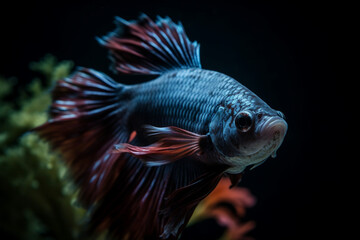 Fototapeta premium Vivacious, portrait, Betta Fish сreated with Generative Ai
