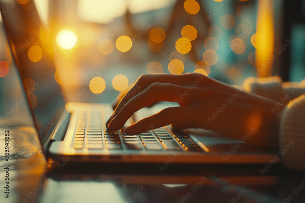 Poster Person typing on a keyboard