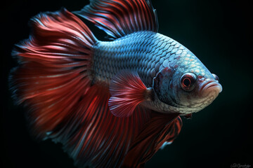 Fototapeta premium Vivacious, portrait, Betta Fish сreated with Generative Ai