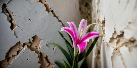 Beautiful flowers Lilly breaking wall material damage