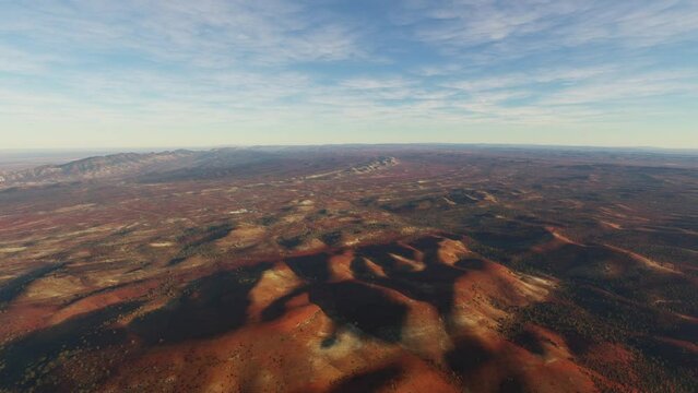 Aerial drone view of Ikara-Flinders Ranges National Park in Blinman. Australia