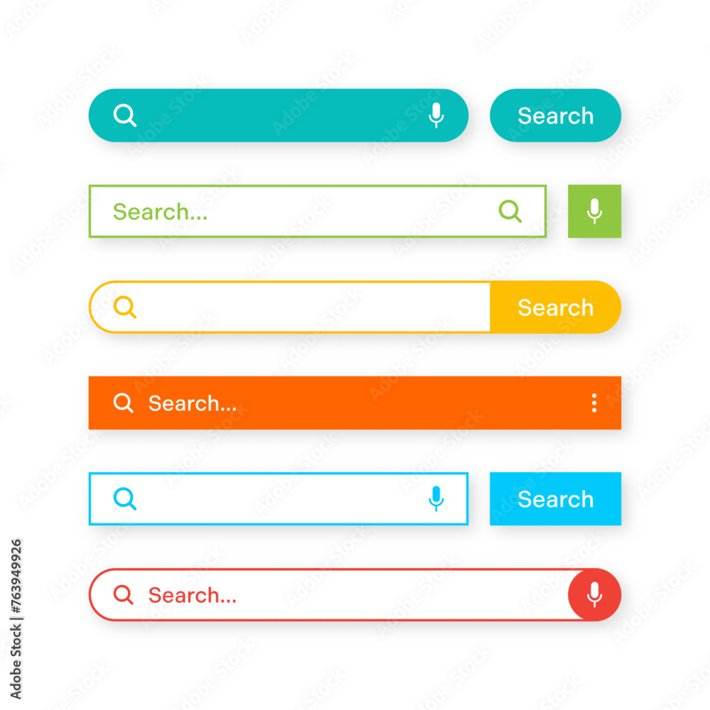 Poster colorful search bar templates. internet browser engine with search box, address bar and text field. 