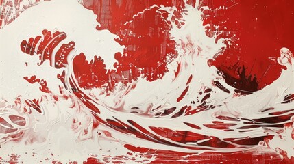 Dynamic red and white liquid splash on a vibrant red background.