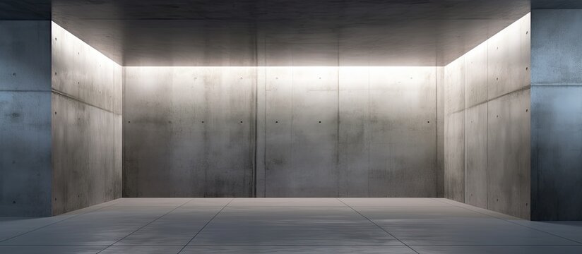 An image featuring a detailed view of a room dominated by a solid concrete wall and floor