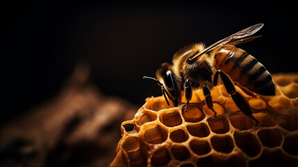 effulgent, macro, honeycomb and bee сreated with Generative Ai - obrazy, fototapety, plakaty