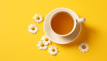 cup of tea with flowers, camomile 