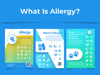 Allergy symptom treatment and management poster design template set vector