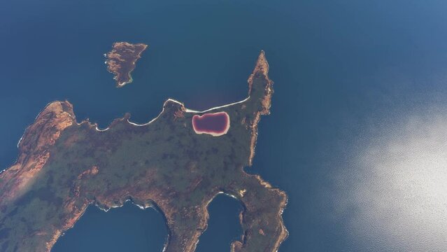 Top aerial drone view of Lake Hillier. Western Australia