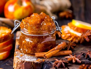 Apple Jam in a Jar with Cinnamon and Star Anise - 763953340