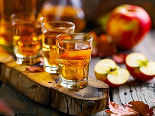 Apple Schnapps in Short Glasses with Apples Nearby