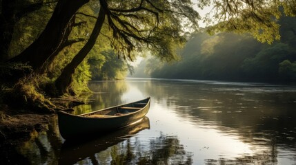 A closeup view of a vintage rowboat on a river a captivating of wood and water