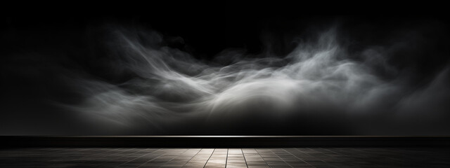 Ghostly Smoke Drifts Over Wood Floor in Dark, Moody Atmosphere