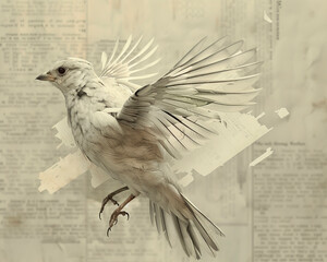 Fototapeta premium a bird in flight then collage it with pages from old books