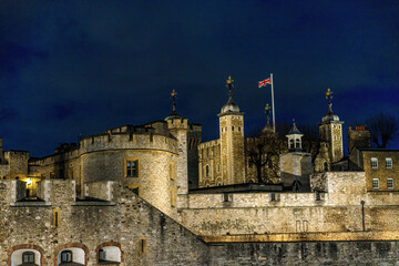 Night view of the iconic landmark, Tower of London, United Kingdom