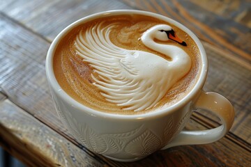 Close-up of a beautifully crafted flat white with swan foam art in a ceramic cup