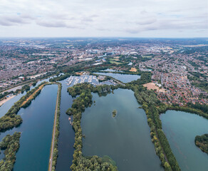 amazing aerial view of the Caversham Lakes, Reading, Berkshire
