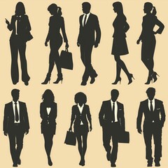 Collection of male and female professional silhouettes against a beige background, designed for concept visuals.