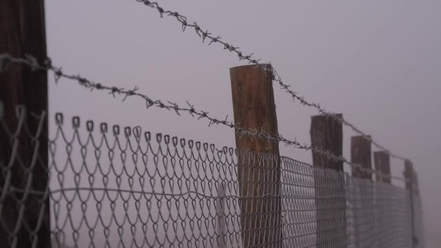 Wall With Mesh Steel And Barbed Wire