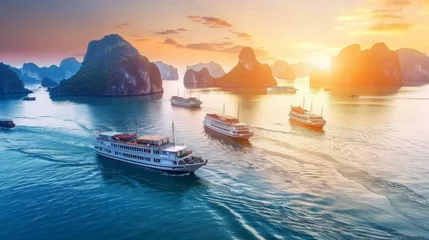 Fotobehang Ha long bay  unesco world heritage site with limestone islands and emerald waters in vietnam © Ilja