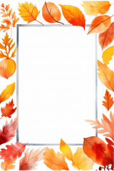 delicate frame with orange, gold autumn leaves on a white background. wedding or birthday invitation card