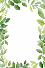 Obraz premium delicate frame with green spring leaves on a white background. wedding or birthday invitation card