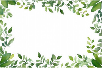 Obraz premium delicate frame with green spring leaves on a white background. wedding or birthday invitation card