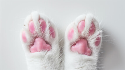Close-up of cats paws with white and pink fur