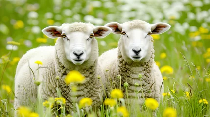 Foto op Canvas 草原にいる2頭の羊。背景、壁紙 © tsuyoi_usagi