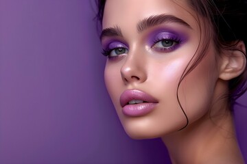 Purple-themed Makeup Look for Professional Photo with Copy Space. Concept Makeup Looks, Purple Theme, Professional Photo, Copy Space