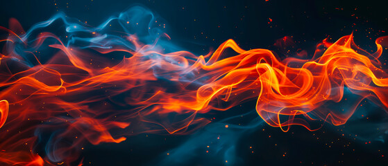 Abstract flames of fire with burning smoke floating up on black background
