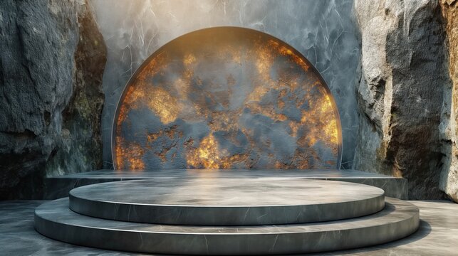 Old stome podium with arc on the background