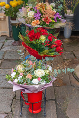Three Fancy Flower Bouquets at Stand Street Market