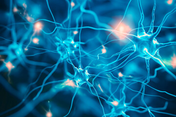 Background from nerve cells or neural networks with cell activity between each other. Neurology and the nervous system concept and showcase