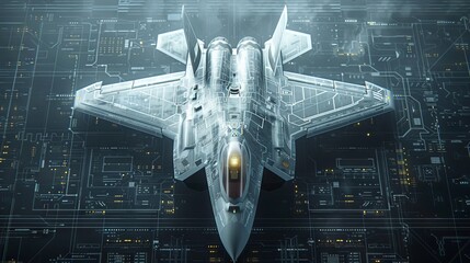 Blueprint an advanced fighter jet equipped with state-of-the-art avionics - obrazy, fototapety, plakaty