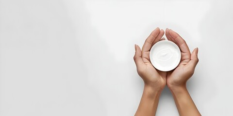 Hands Applying Nourishing Hand Cream for Soft and Healthy Skin on White Background with Plenty of Copy Space